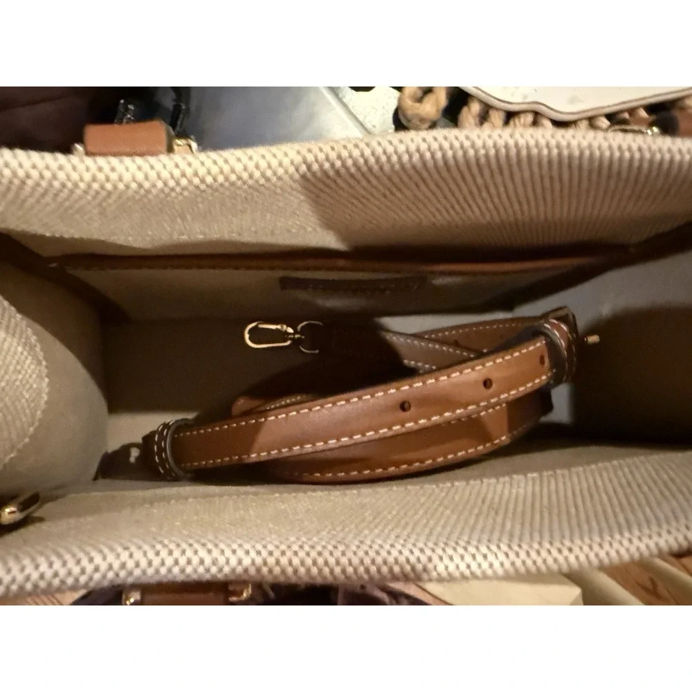 Tory Burch Blake Canvas Classic  Cuoio Small Tote Natural & Tan Style 145356 New